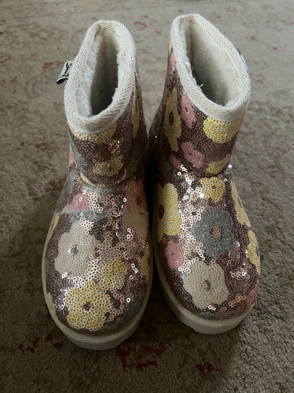 Seven7 Girls Sequin Floral Pull-On Boots in Pink, Yellow, Cream